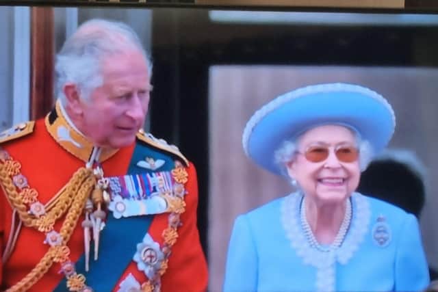 Her Majesty smiling in appreciation in at the Typhoon formation of 70 that was a surprise for her Platinum Jubilee flypast.