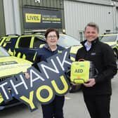 Moy Park has made a donation to LIVES through its Community Support Fund. The donation has been used to purchase new defibrillators that will be used in the community. Pictured is LIVES chief executive officer Nikki Cooke, left, and Moy Park’s HR business partner Richard Aldous. Picture: Chris Vaughan Photography Limited