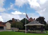 The Union Flag flying at half-mast in Tower Gardens, Skegness.