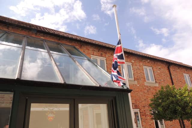 The Union Flag at half mast outside Sleaford Town Hall.