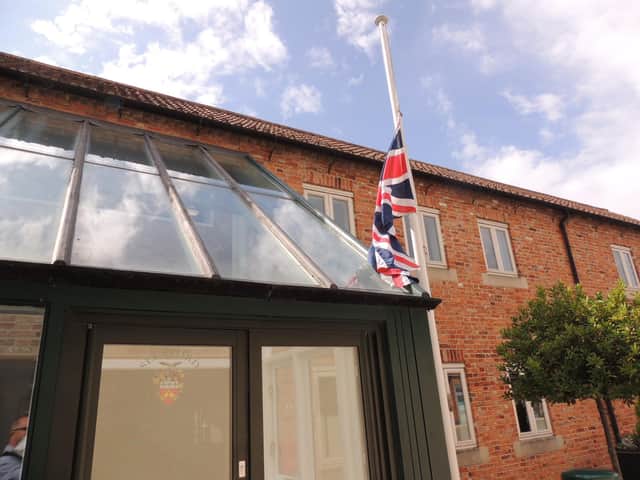 The Union Flag at half mast outside Sleaford Town Hall.