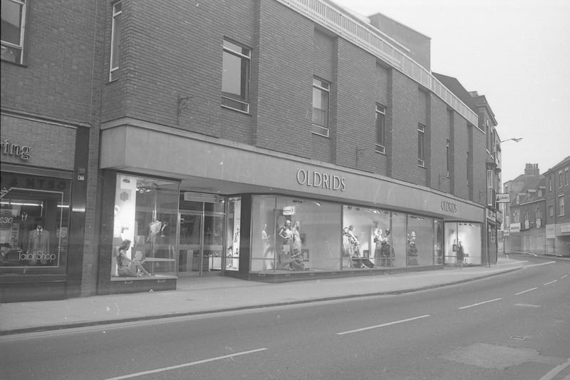 The view outside Oldrids' main Strait Bargate store, looking towards Market Place. This was about three years before John Adams Way opened in the town and years more before the road was pedestrianised.