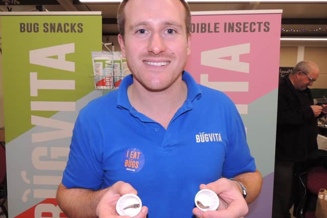 Adam Banks of Bugvita, from Blankney, with some of his edible locust samples.