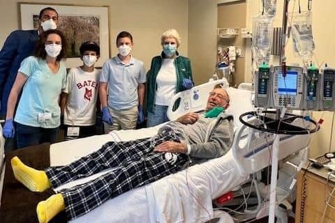 Harvey Gorrin undergoing his stem cell treatment, joined by his family. Photo: DKMS