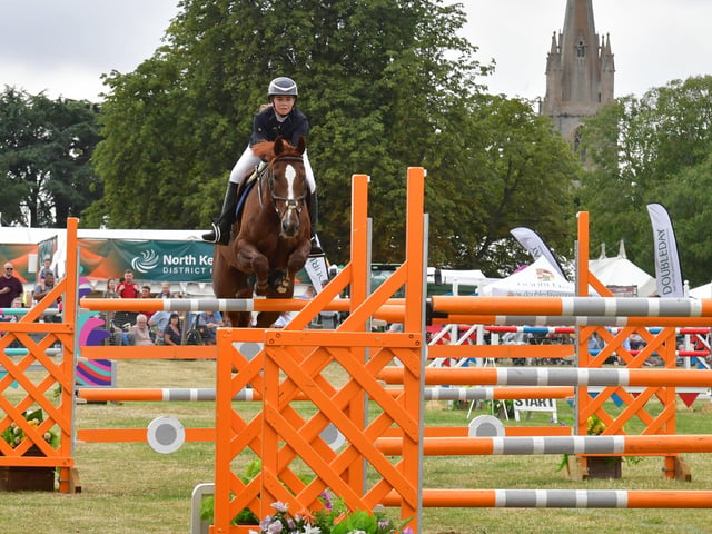Area Trial - showjumping, with Heckington church in the background.
