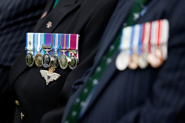 Medals worn by veterans during the Not Forgotten Association Annual Garden Party at Buckingham Palace in London. Picture date: Thursday May 12, 2022.