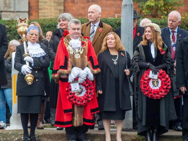 Mayor's Serjeant Sandra Dykes, Mayor and Mayoress Jeremy and Bridget Baskett and Town Clerk Lynda Phillips.