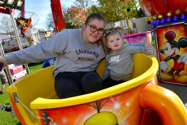 Enjoying a fairground ride are Lauren Limb with her daughter Cara Limb, of Boston.