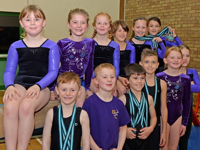 Members of Banovallum Gymnastics Club following a successful appearance at the Witham Hill Autumn Invitational. The club had 16 gymnasts taking part in the event, each competing on five pieces of apparatus