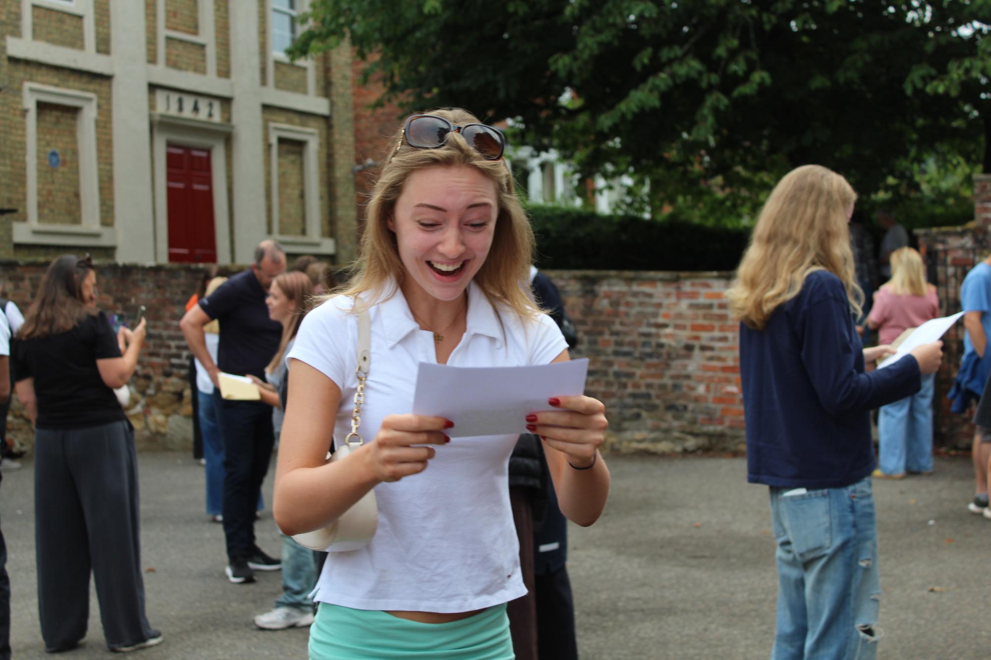 Overjoyed - Isabelle Gosling reads her GCSE results at Caistor Grammar School.