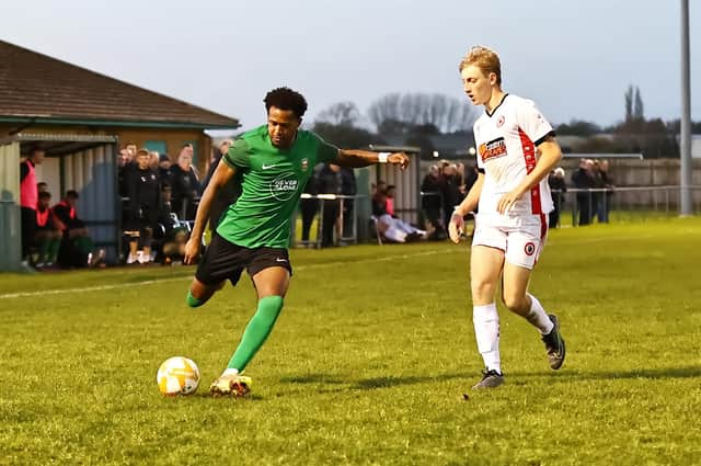 Nathan Arnold attacks for Sleaford during the win over Wisbech. Photo: Steve W Davies Photography.