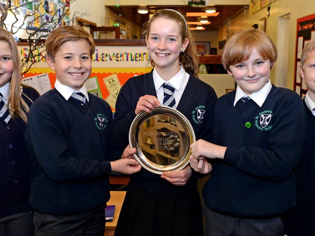 The netball A team at St Andrew's Primary School, in Woodhall Spa, with the silverware they had recently won at the Coastal Sports Partnerships High 5 netball tournament.