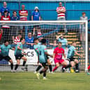 Goalmouth action as Gainsborough Trinity hold EFL Doncaster to a draw on Saturday. Photo by Sean Cook, Foxby Media.