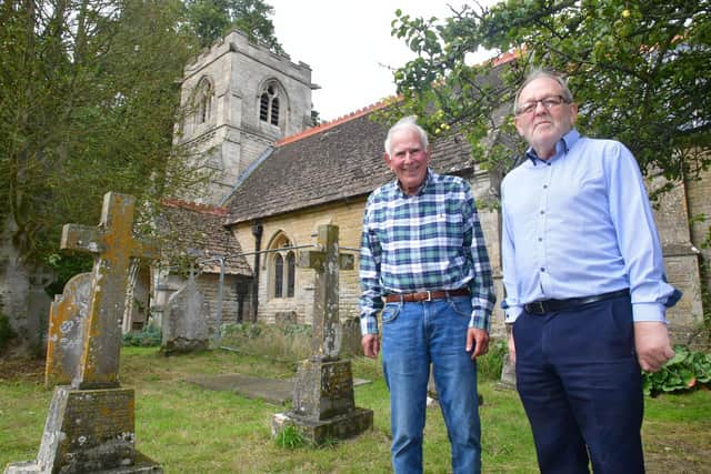 Church team members (from left) Chris McChrystal and Steve Hill-Andrews outside St Peter's Church, Gunby.
