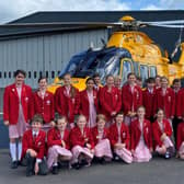 St Hugh school children at the Lincs & Notts Air Ambulance HQ.