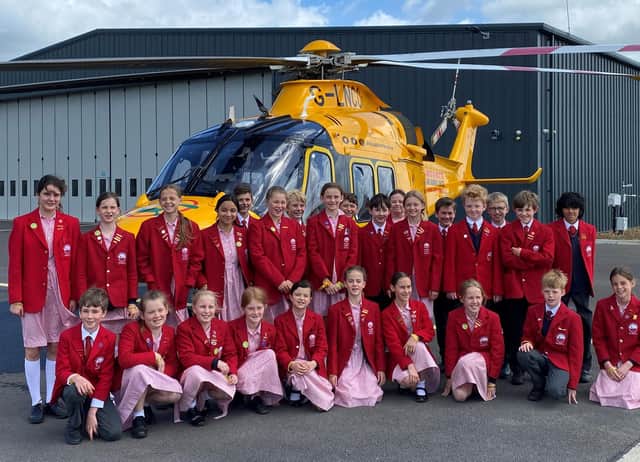 St Hugh school children at the Lincs & Notts Air Ambulance HQ.