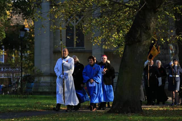 The parade from All Saints Church at a previous Gainsborough Remembrance Service