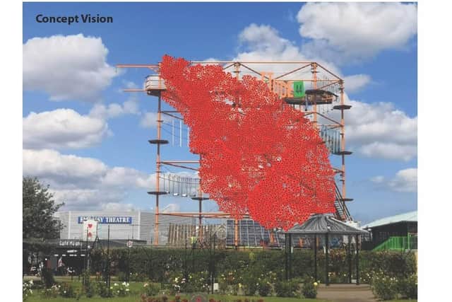 Impression of how the 2025 poppy display will look on Altitude 44 in Skegness.