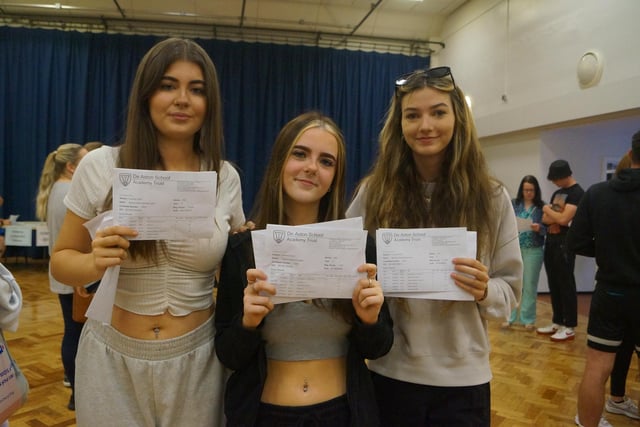 A delighted Chloe Louise Wheatley, centre, exceeded her targets and will be heading to Lincoln College. Joining her will be Reece Sterrett Taylor, left, while Harmony Redmond, right, whose grades includes 9s in English and RE, will be staying at De Aston. All three will be studying psychology, criminology and sociology.