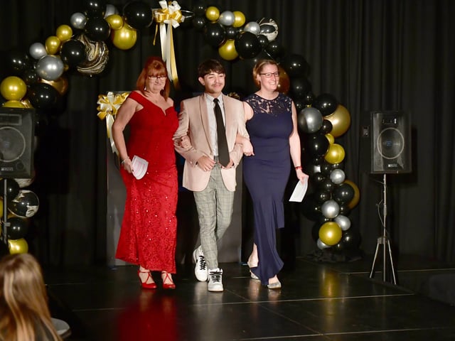 Hosts Helen Affection (left) and Amy Kerr with Breno Silva.