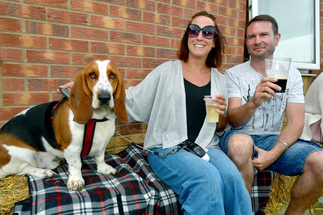 Linzi Barwell and Simon Thompson of Pickwell with dog Charley