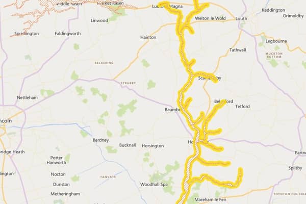 The flood warning for the Bain catchment via the Environment Agency.