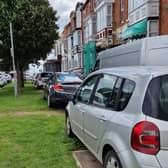Cars parked on the verge down Scarbrough Avenue at the weekend.