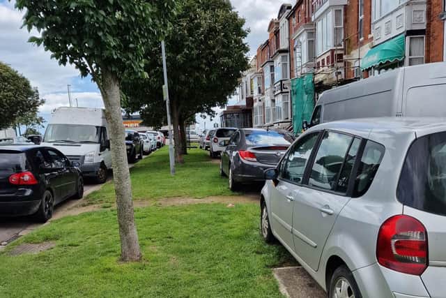 Cars parked on the verge down Scarbrough Avenue at the weekend.