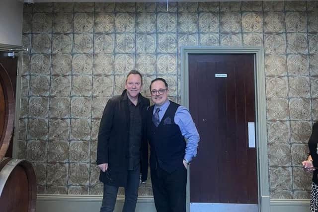 TV and film legend Keifer Sutherland with The Lakes front of house manager Gianni Telesca.