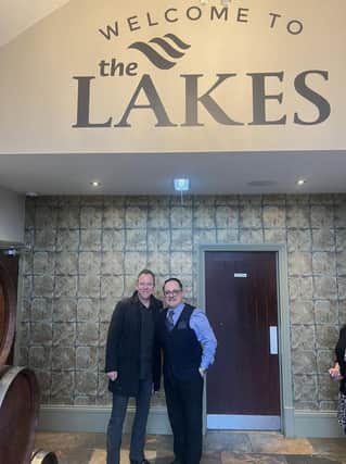 TV and film legend Keifer Sutherland with The Lakes front of house manager Gianni Telesca.