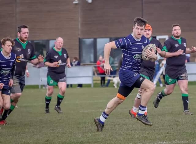 Centre Sean Bishop scored four tries to set a new season's try scoring record. Pic David Dales.
