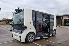 A driveless bus from company Omhio at the Lincolnshire Exhibition