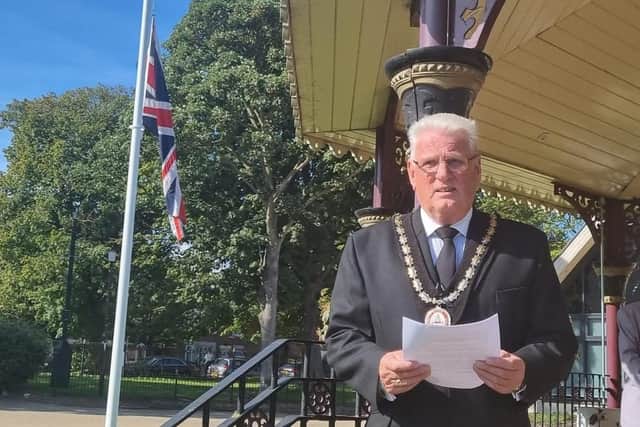 Mayor of Skegness Coun Tony Tye reads the proclamation in Skegness.