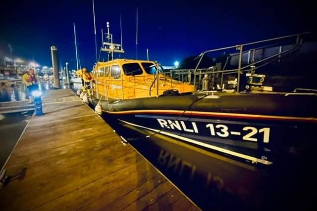 The RNLI relief lifeboat 13-21 before it left Wisbech Yacht Harbour for Skegness