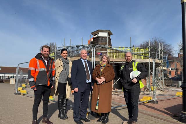 Matt Snee, Projects officer, Projects and Growth; Amy Potts, Programme manager, Projects and Growth; leader of the council Coun Trevor Young; deputy leader of the council, Coun Lesley Rollings and Luke Evans of Belton Construction