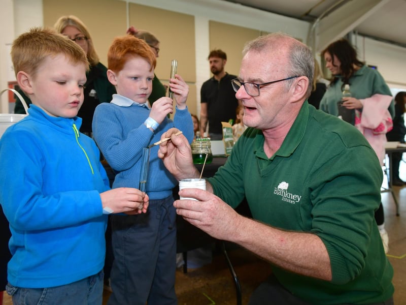 Rufus Parker 5 and Robin Parker 7 with Gary Mettam of Natural Fibre Feeds, Blankney Estate