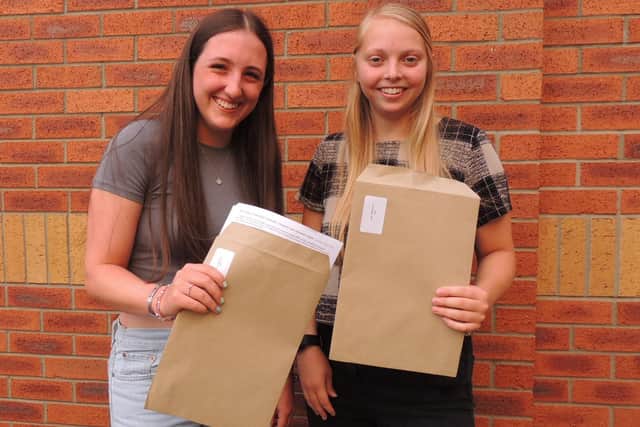 All smiles for Amy Patchett and Lucy Wilkinson at Kesteven and Sleaford High School. Amy will study sport psychology at Loughborough University and Lucy will study geography at Lancaster University.