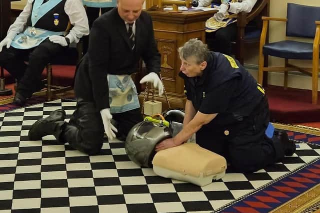 Freemasons undergoing LIVES first aid training.