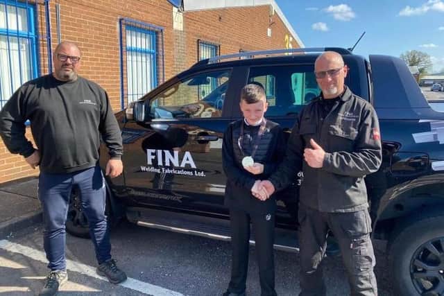 Cody Glen with sponsors John and Vito of Fina Welding Fabrications.