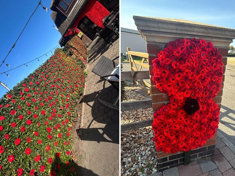 Hand-made Remembrance displays at the park, in Ingoldmells.