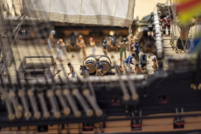 A close-up of the detailed modelling on board HMS Victory - can you spot Admiral Nelson? Photo: HOLLY PARKINSON
