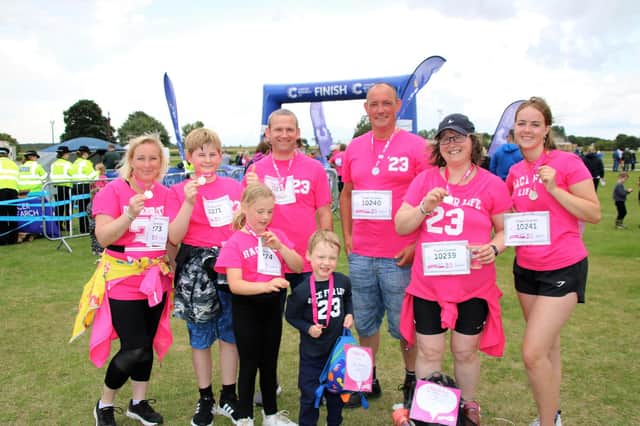 Team Graves at the Race for Life, from left: Nikki Riley, James Riley, 12, Jessica Riley, 8, Daniel Riley, Paul Graves, Charlie Graves, 4, Charlotte Graves, and Shannon Graves.