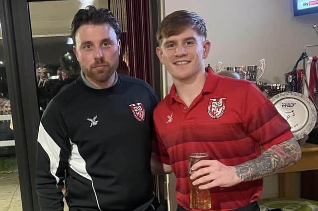 Joint-boss Will Rawdon (left), pictured with Saturday's man of the match Jamie Behan, felt Horncastle deserved more.