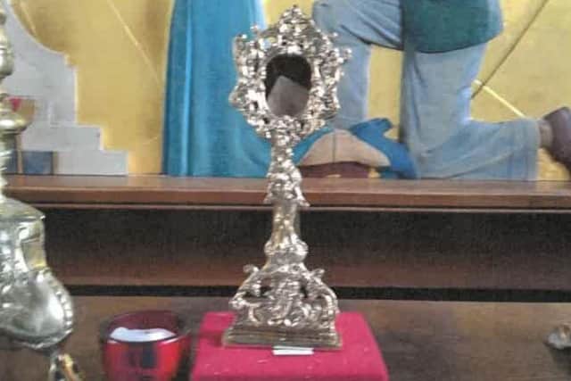 A photo of the missing ancient reliquary allegedly containing the blood of a saint.