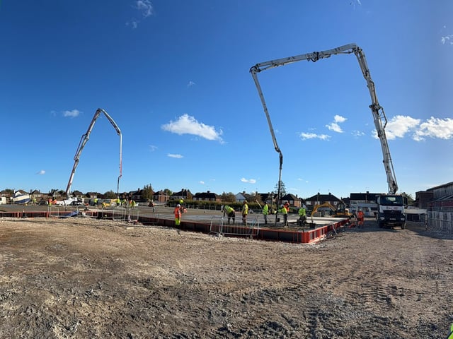 Fifty lorries poured 395 cubic metres of concrete to create a base for the Boston CDC.