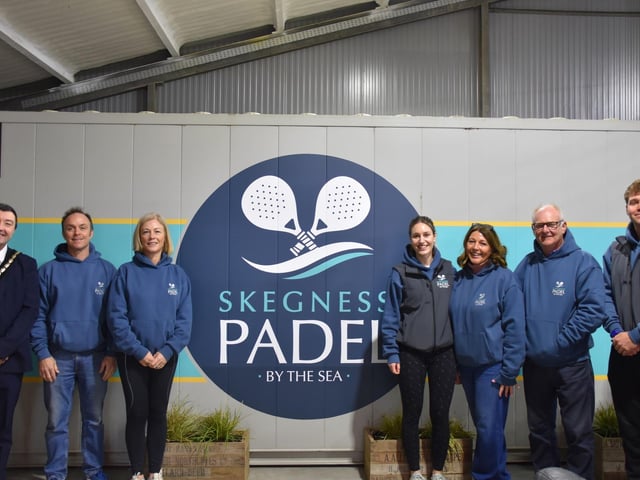 Mayor of Skegness Coun Jimmy Brookes (left) with the team at Skegness Padel. Photo: Barry Robinson.