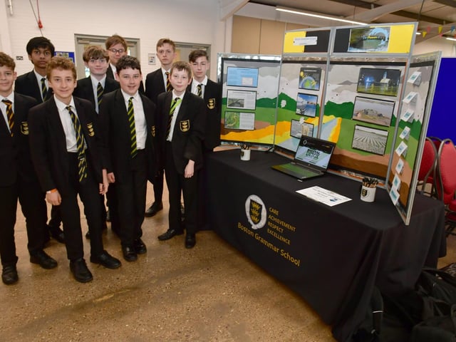 Students from Boston Grammar School with their flood barrier project.
