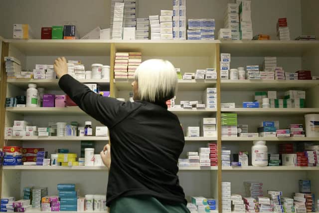 A general view of a pharmacy. Reduced prescription charges were launched by Health and Wellbeing secretary Nicola Sturgeon with pharmacist Mary Cuddihy at Craigton Pharmacy. Charges in Scotland will drop to 5 as part of their phased abolition by the SNP administration.