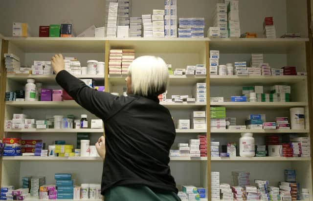 A general view of a pharmacy.  Reduced prescription charges were launched by Health and Wellbeing secretary Nicola Sturgeon with pharmacist Mary Cuddihy at Craigton Pharmacy.  Charges in Scotland will drop to 5 as part of their phased abolition by the SNP administration.  