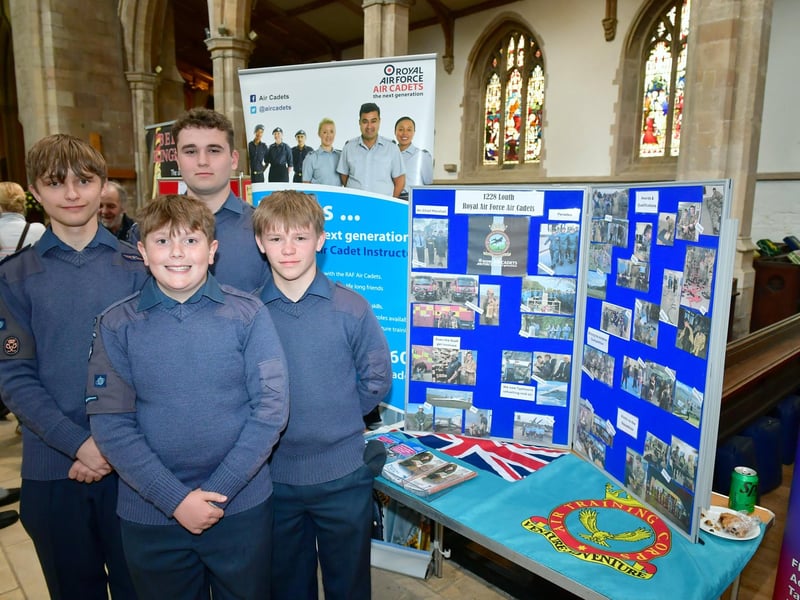 L-R Cpl George Stokes 16, Cdt William Collins 12, Sgt Bailey Fretwell 16, Cdt Matthew Turner 14 of 1228 Louth Royal Air Force Air Cadets, in St James' Church. Photo: David Dawson